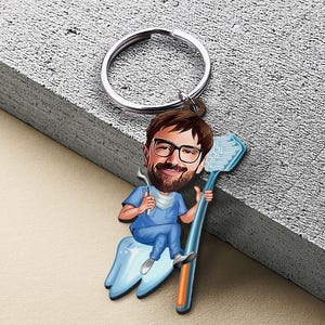 Keychain with Personalized Dentist Caricature, Gift for Him, Custom Cosbaby Key Chain, Boyfriend Gift, Cartoon Portrait, Bobblehead image 5