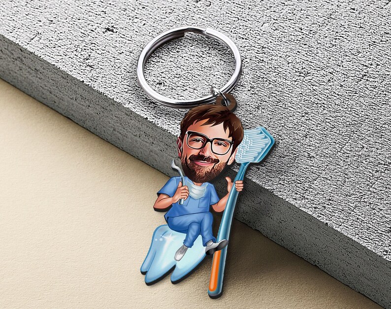 Keychain with Personalized Dentist Caricature, Gift for Him, Custom Cosbaby Key Chain, Boyfriend Gift, Cartoon Portrait, Bobblehead image 5