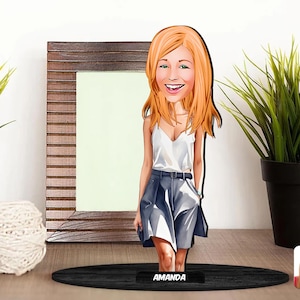 Gepersonaliseerde 3D houten cartoon vrouwelijk beeldje trinket, aangepaste cartoon dame portret, verjaardagscadeau, kerstcadeau, cadeau voor haar