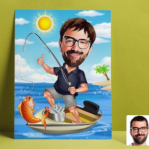 Customized Cartoon Fisherman B, Custom Catch Fisherman Figure, Fishing Personalized Gift, Best Gift for Fisherman, Fisherman&#39;s Gift