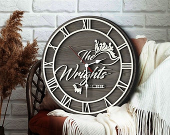 Personalized Wedding Gift, Round Wooden Wall Clock, Last Name Established Sign, Family Name Sign, Wooden Sign, Custom Sign, Anniversary Gift