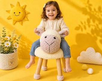 Punch Needle Sheep Stool, Handmade Lamb Ottoman Chair, Plush Kids Nursery Seat, Cute Animal Decor