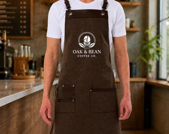 5 Pack Chestnut Brown Professional Chef Apron with Vegan Leather Straps, Personalized Cooking Apron for Restaurant, Cafe & BBQ