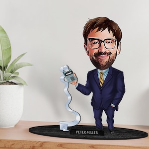 Personalisierte 3D-Buchhalterfigur aus Holz, benutzerdefiniertes Karikaturporträt, Geburtstagsgeschenk, Weihnachtsgeschenk, Jubiläumsgeschenk