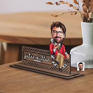 Gepersonaliseerde 3D houten cartoon naamplaatje trinket, karikatuur beeldje portret, kantoorinrichting, cadeau voor baas, woondecoratie, cadeau voor hem