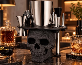 Stainless Steel Skull Cocktail Shaker Set, Gothic Bar Organizer Kit