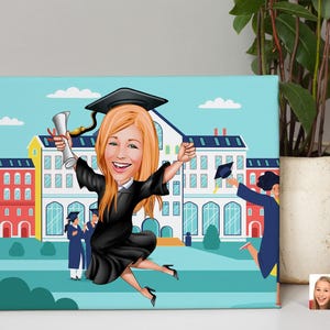 Personalized Graduation Ceremony Caricature Drawing, Cartoon from Photo, Custom Portrait Drawing, Digital Art, Bobblehead, Gift for Her