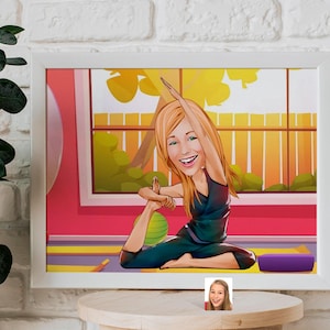 Personalized Yoga Caricature Drawing, Cartoon from Photo, Custom Pilates Portrait Drawing, Digital Art, Bobblehead, Gift for Her