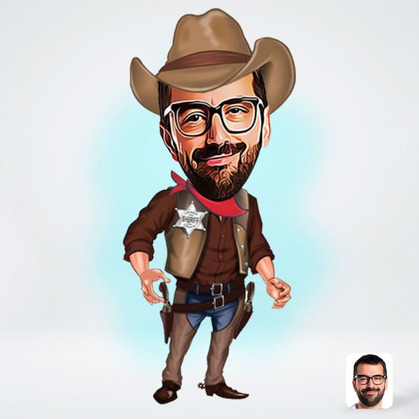 Personalisiertes Cowboy Portrait für ihn, ihr oder wildwest paar, personalisiertes Portrait von Deinem Foto als Cowboy oder Cowgirl, Wild West, lustiges Geschenk