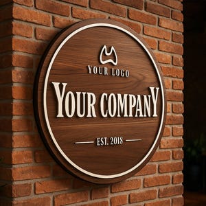 Personalized Wooden Logo Sign, Wooden Round Sign,  Custom Wood Office Sign, Business Commerical Signage, Shop Logo Sign, Laser Cut Logo Sign