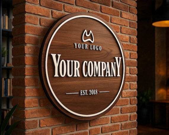 Personalized Wooden Logo Sign, Wooden Round Sign,  Custom Wood Office Sign, Business Commerical Signage, Shop Logo Sign, Laser Cut Logo Sign