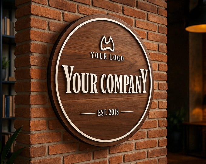 Personalized Wooden Logo Sign, Wooden Round Sign,  Custom Wood Office Sign, Business Commerical Signage, Shop Logo Sign, Laser Cut Logo Sign
