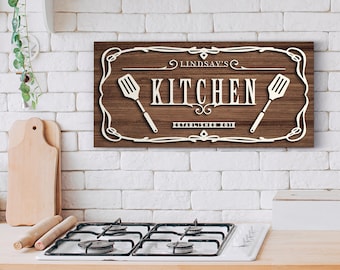 Personalized Name Wood Kitchen Sign Gift, Custom Wood Sign, Home Decor, Gift for Mom, Gift for Wife, Kitchen Decor, Wedding Gift