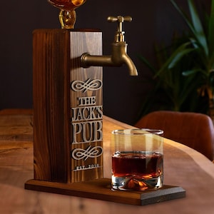 Personalized Embossed Named Wooden Whiskey Dispenser, Bar, Home Bar, Pub and Pub Shed, Wine, Vodka, Liquor Dispenser, Wood Drink Fountain