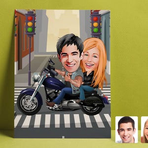 Custom Caricature Motorcyclist Valentine Portrait, Custom Anniversary Caricature Gift Ideas, Digital Download Motorcyclist, Birthday Gift