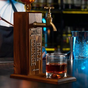 Personalized Embossed Name Wooden Whiskey Dispenser, Wood Dispenser, Liquor Dispenser, Home Bar Decor, Beverage Dispenser, Bar Decor