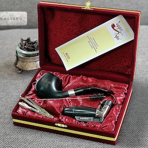 Personalized Special Pipe Set - Pipe Cleaning Set and special lighter, Pipe in Gift Box, Embroidered and Personalized Gift