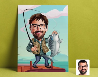 Customized Cartoon Fisherman B, Custom Catch Fisherman Figure, Fishing Personalized Gift, Best Gift for Fisherman, Fisherman's Gift