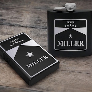 Set regalo con fiaschetta e scatola per sigarette incisa al laser personalizzata, fiaschetta personalizzata da 6 once, custodia per sigarette in metallo, il miglior regalo per lui