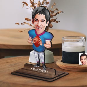 Figurina di football americano in legno 3D personalizzata, regalo di Natale, ritratto di cartone animato personalizzato, regalo di compleanno, regalo per lui
