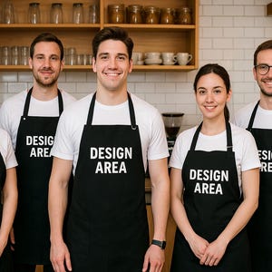 Custom "DESIGN AREA" Apron Set of 5 – Personalized Unisex Black Aprons for Teams, Cafes & Workshops