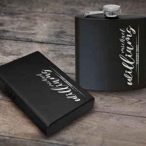 Set regalo con fiaschetta e scatola per sigarette incisa al laser personalizzata, fiaschetta personalizzata da 6 once, custodia per sigarette in metallo, il miglior regalo per lui