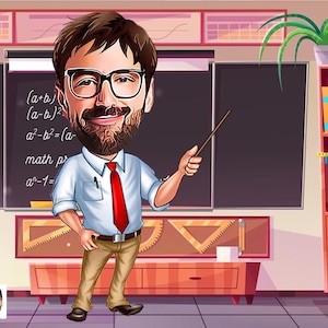 Personalized Teacher Caricature Drawing, Cartoon from Photo, Custom Portrait Drawing, Digital Art, Bobblehead, Funny Gift, Gift for Him