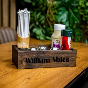 Personalisierter Holzspender mit Name oder Logo Ketchup und Mayonnaise-Organizer, Restaurant-Servietten-Organizer, Küchenspender-Serviettenhalter
