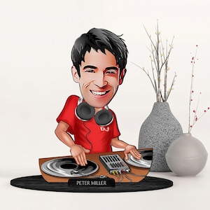 Personalisierte 3D-Karikatur-DJ-Figur aus Holz, Schmuckstück, Geburtstagsgeschenk, Weihnachten, Jubiläumsgeschenk