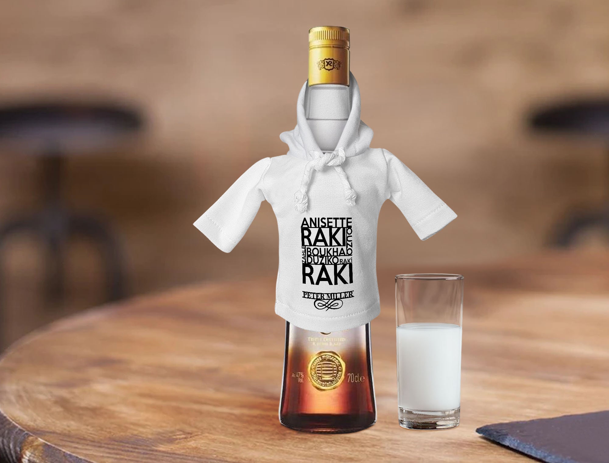 Personalized Alcoholic Drink Bottle T-shirt With Raki Design, Home