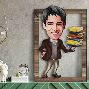 Gepersonaliseerde 3D houten tekenfilm leraar muurkunst, aangepaste cartoon portret, houten woondecoratie, verjaardagscadeau, Kerstmis, jubileumcadeau
