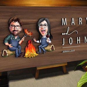 Personalized 3D Wooden Named Cartoon Couple Sign, Custom Caricature Couple Portrait, Valentines Gift, Home Decor, Anniversary Gift, Wall Art