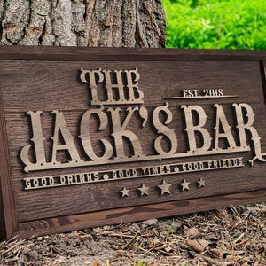 Placa de bar de carvalho personalizada feita à mão, placa de bar de madeira personalizada, decoração de bar e bar doméstico, decoração de parede, bar no porão, caverna do homem, placa de pub