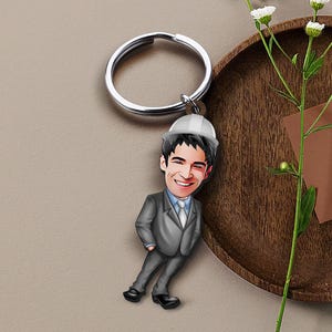 Llavero con caricatura de ingeniero personalizada, regalo para él, llavero personalizado de Cosbaby, regalo para novio, retrato de dibujos animados, cabezón