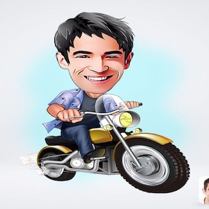 Personalized Male Biker Drawing / Male Biker Cartoon Drawing / Male Biker Drawing
