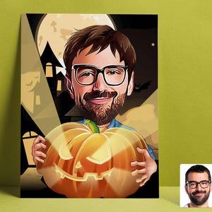 Customized Cartoon Halloween Man with Pumpkin, Custom Halloween Figure, Personalized Halloween Gift, Happy Halloween, Digital Download