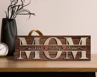 Personalized Embossed Wood Mom Sign, Gift for Mom, Custom Gift for Mom, Custom Mom Sign, Mom Wood Sign, Mothers Day Gift, Wooden Mom Sign
