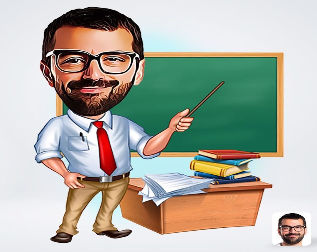 Personalized Male Teacher Drawing / Digital University Illustration Art ...