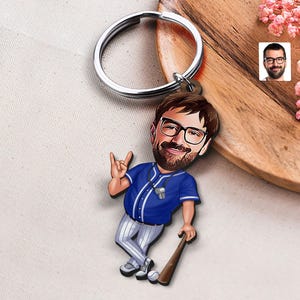 Schlüsselbund mit personalisierter Baseball-Karikatur, Geschenk für Freund, kundenspezifischer Cosbaby-Schlüsselbund, Weihnachtsgeschenk, Karikatur-Porträt, Bobblehead