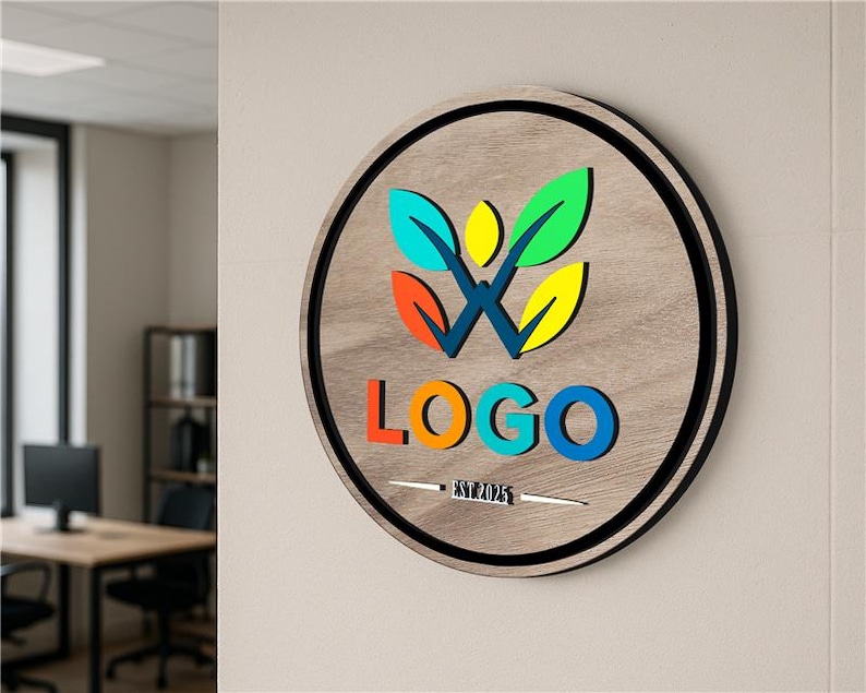 Personalized Wooden Color Logo Sign, Wooden Round Sign, Custom Wooden ...