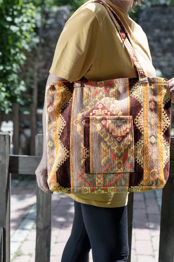 Kilim Design Tote Bag Carpet Style Women Shoulder Bags Turkish 