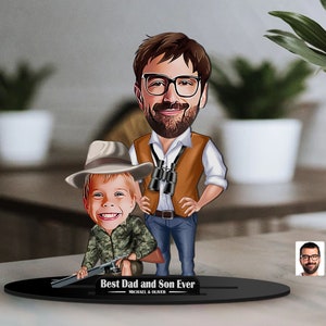 Personalized 3D Wooden Trinket Figurine with Dad and Son Cartoon, Best Gift For Dad, Wood Home Decor, Gift for Husband, Wood Desktop Decor