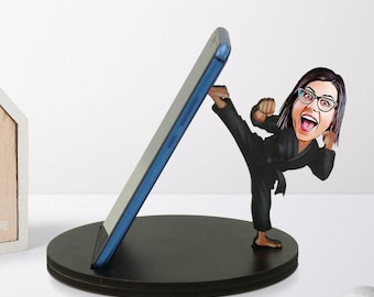 Personalized Wooden Cell Phone Holder Stand Accessory for Cell Phones, Unique Smartphone Holder, Phone Mount and Stand, Charming and Fun