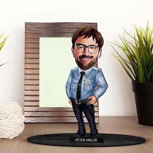 Gepersonaliseerde 3D houten cartoon politieagent beeldje trinket, aangepast cartoonportret, jubileumcadeau, kerstcadeau, cadeau voor hem