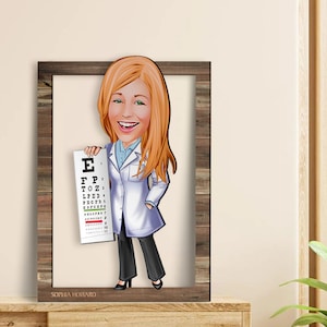 Gepersonaliseerde 3D houten cartoon oogarts kunst aan de muur, aangepaste cartoon portret, woondecoratie, verjaardagscadeau, Kerstmis, jubileumcadeau