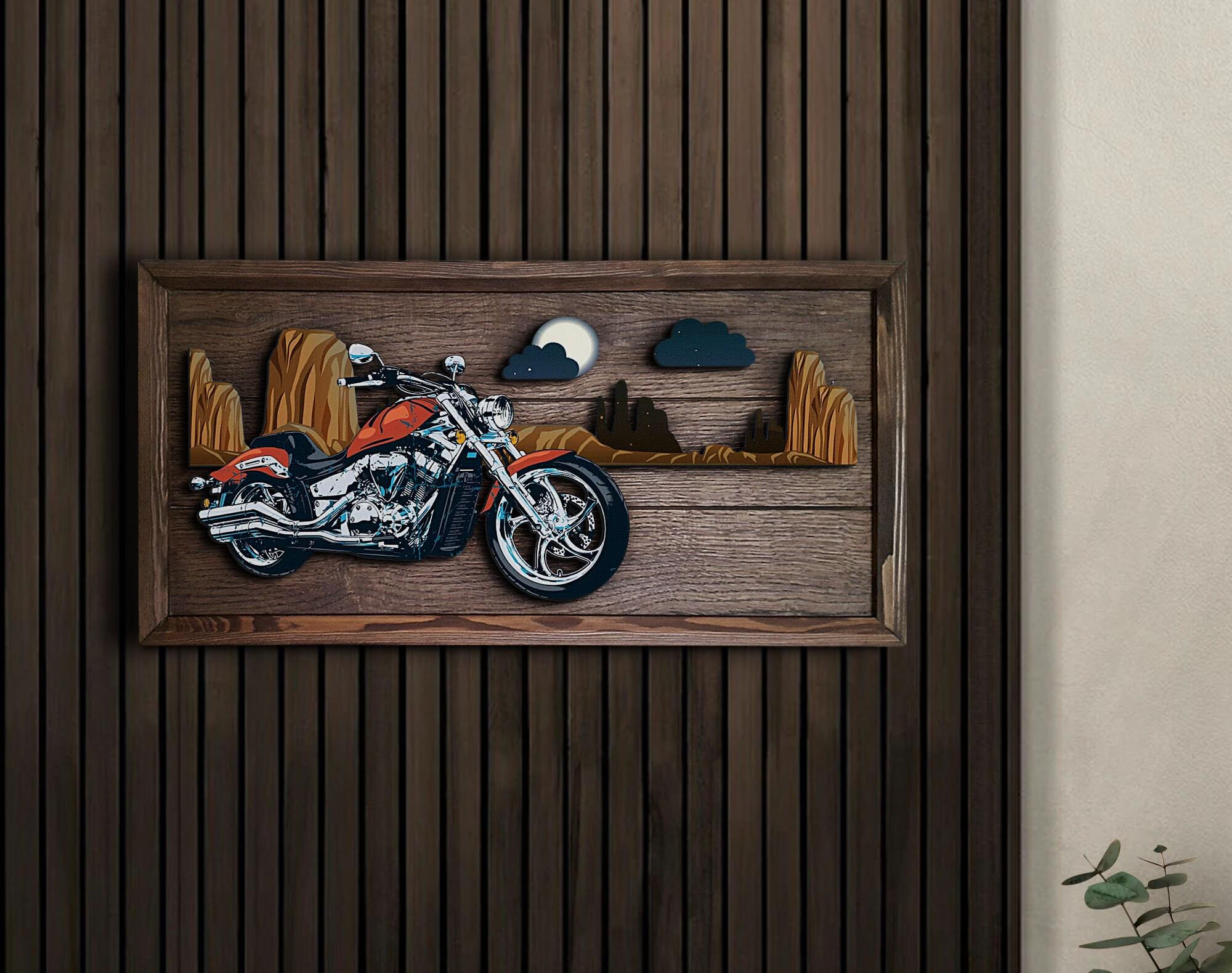 Handmade 3D Oak Tree Motorcycle Wood Painting, Custom Wood