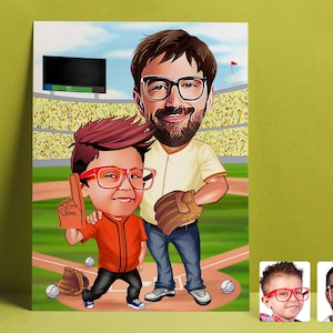 Personalized Father and Son Baseball Players Drawing, Family Baseball Players Cartoon Drawing, Baseball Drawing, Sports Gift,  Family Gift