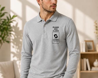 10 Pack Custom Logo Long Sleeve Gray Polo Shirts | Personalized Cotton Work Polo | Unisex Business Uniform | Bulk Team Apparel