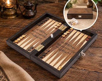 Personalized Walnut Maple Backgammon Set, Custom Name Travel Board Game
