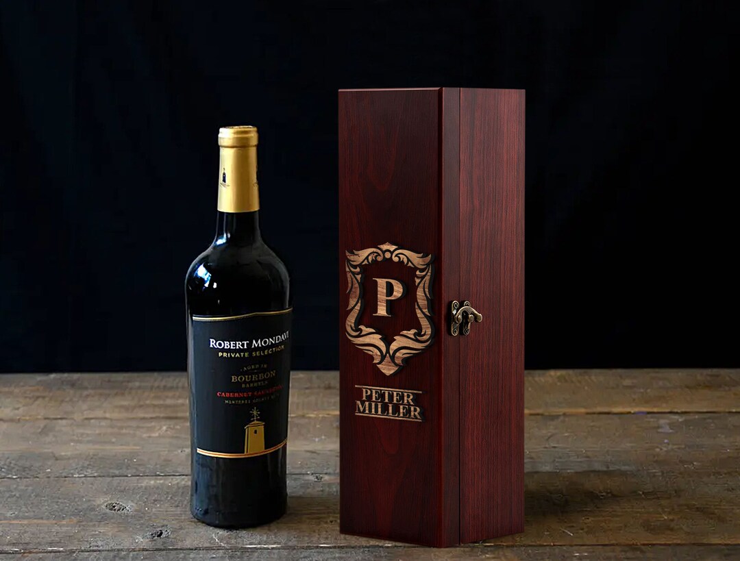 Personalized Wooden Embossed Name Wine Box and Accessory Set, Christmas